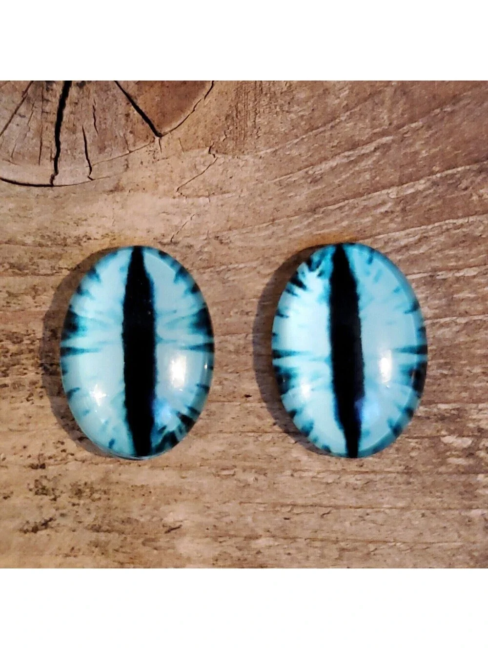Dragon Eyes Black Aqua Blue GoT Fan Glass Cabochons 18x13mm Oval 2 pcs